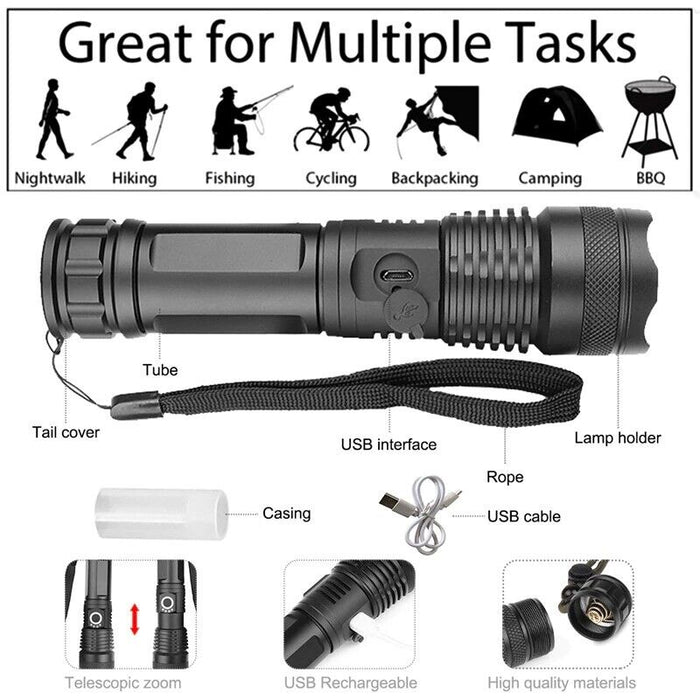 90000LM Rechargeable and Super Bright LED Tactical Flashlight